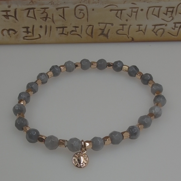 J. Crew Gray and Gold Stretch Bracelet with Charm - Picture 3 of 6